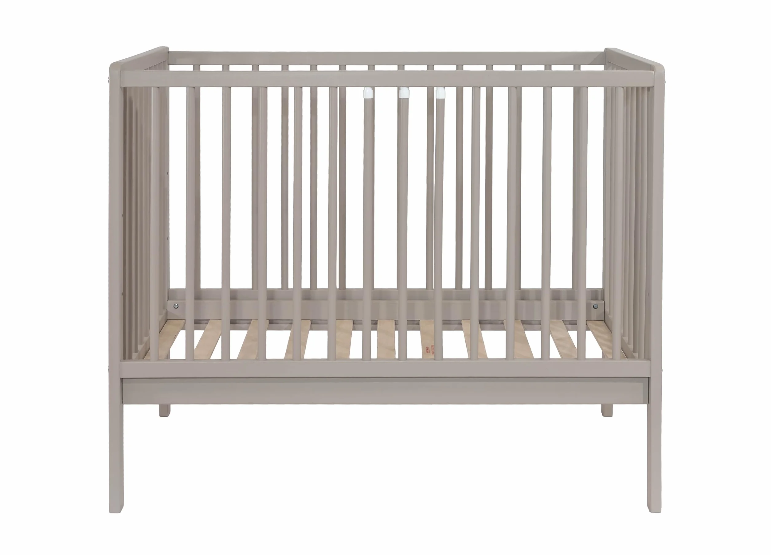 Łóżeczko dziecięce JULIA 100x60 cm z materacem – drewno bukowe – 3 poziomy regulacji – wyjmowane szczebelki – EN 716 (Taupe)