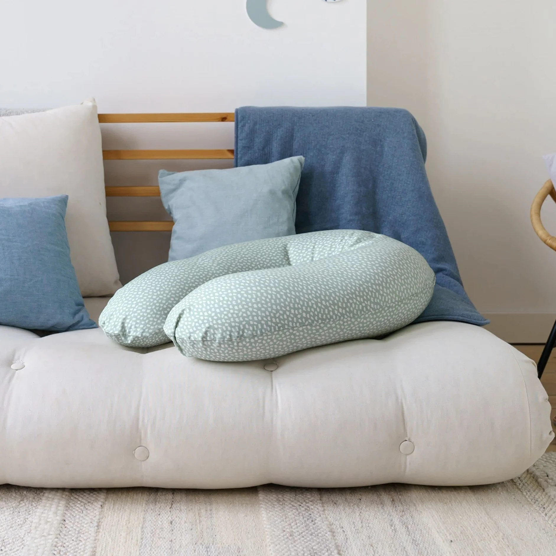 Doomoo Poduszka do karmienia i ciąży Buddy – 180 cm, w zestawie poszewka z bawełny ekologicznej, z delikatnym wypełnieniem z mikroperełek EPS, Oeko-Tex® Standard 100, Cloudy khaki