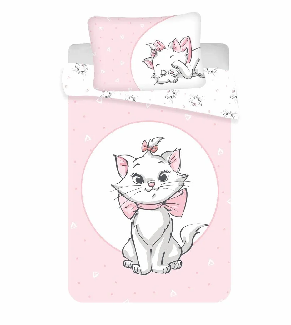 JFabrics Disney Aristocats jasnoróżowy zestaw pościeli i poduszek do łóżeczka dziecięcego | Zestawy pościeli dla małych dzieci | z niesamowitym kotem Marie