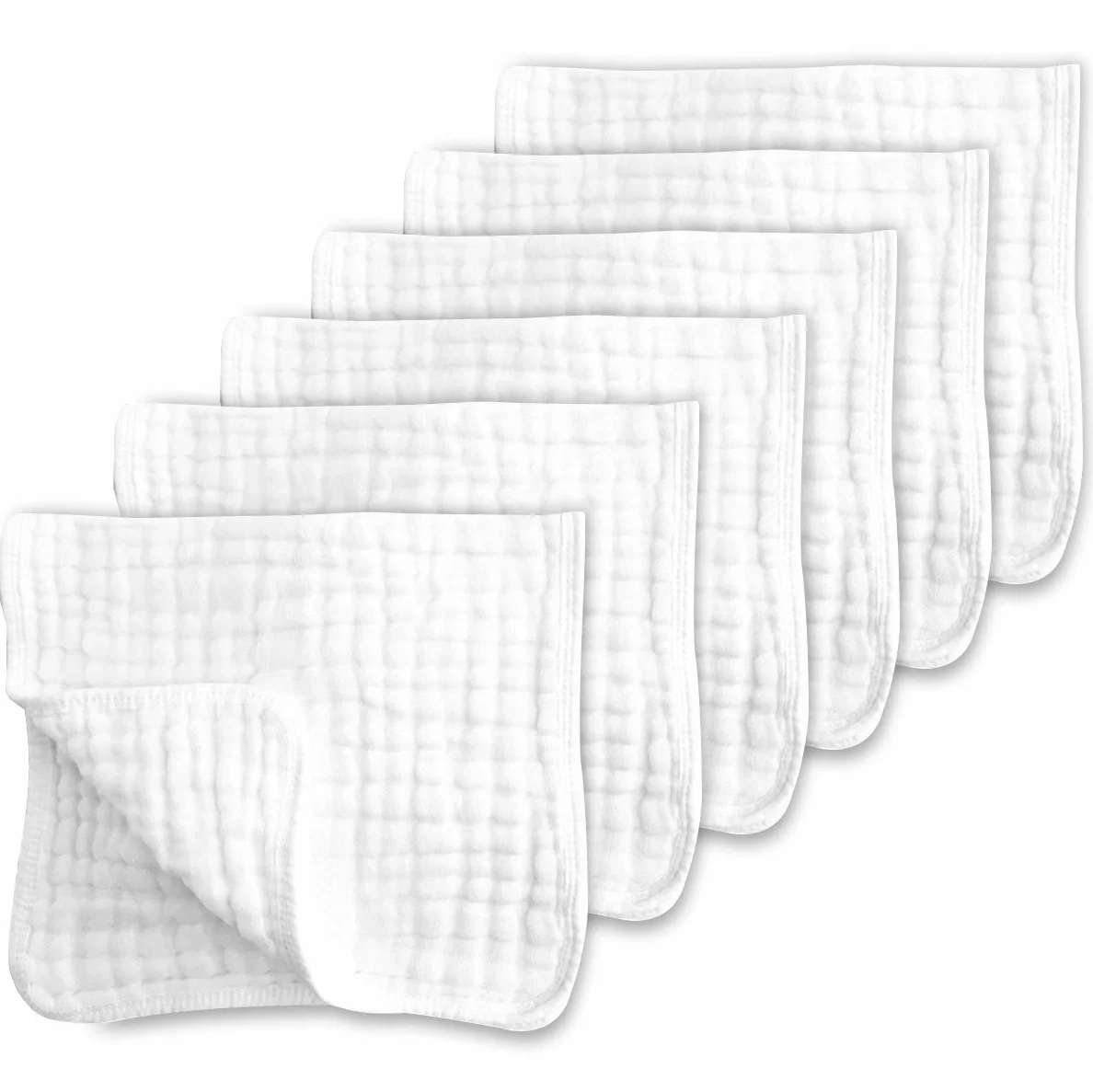 CottCare Muślinowe ściereczki do odbijania dla niemowląt, 100% bawełna, duże, 50 x 25 cm, 6 warstw, pogrubione, super miękkie i chłonne, 6 szt., białe