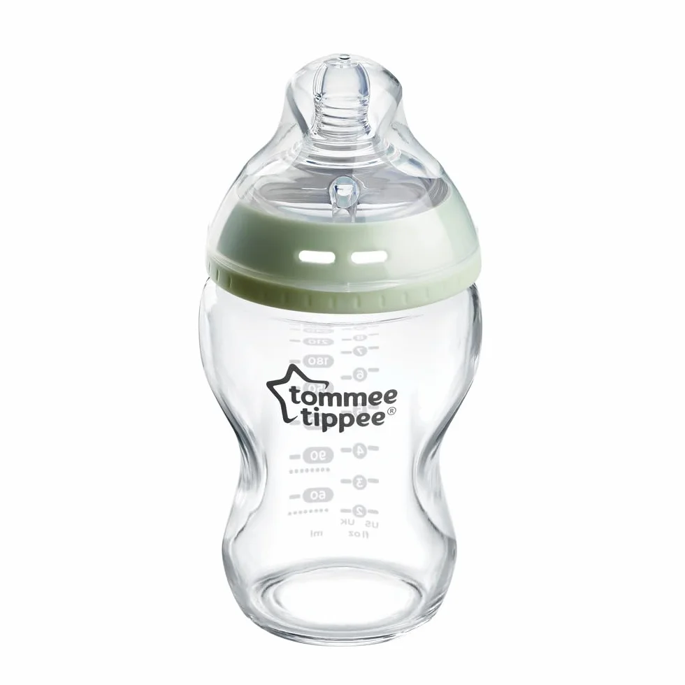 Tommee Tippee Butelka dla niemowląt, naturalna antykolkowa szklana butelka, 250 ml, smoczek imitujący kształt piersi naturalny uchwyt w ustach, zestaw 1 szt