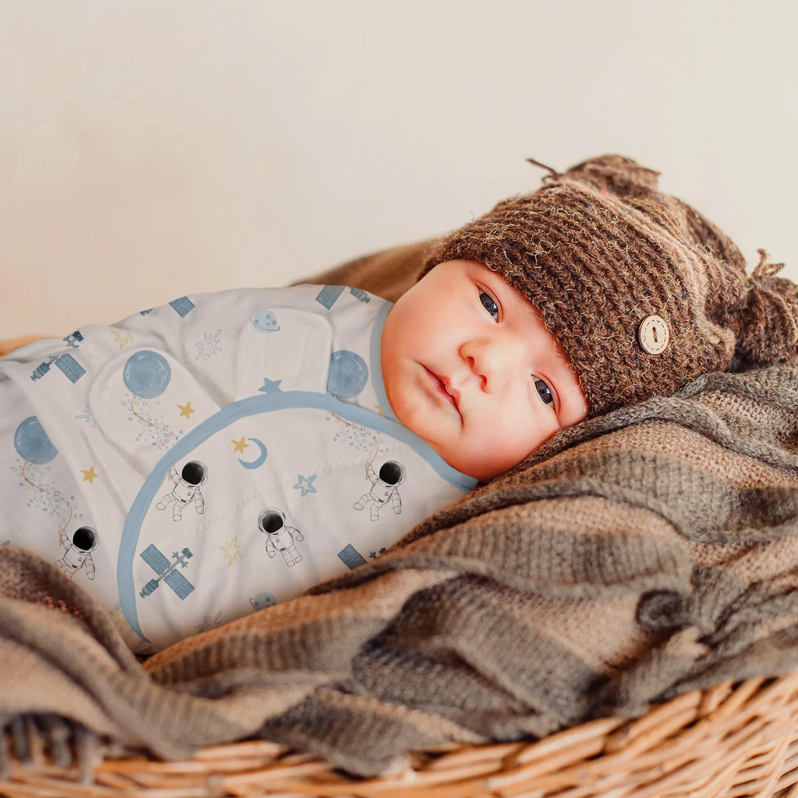 GLLQUEN BABY Swaddles Otulacz niemowlęcy 0-3 miesiące, 100% organiczna bawełna śpiwory dla noworodków, Oeko-tex100 śpiwór dla małych dzieci, uniseks 3-pak otulacz (Astronauta)