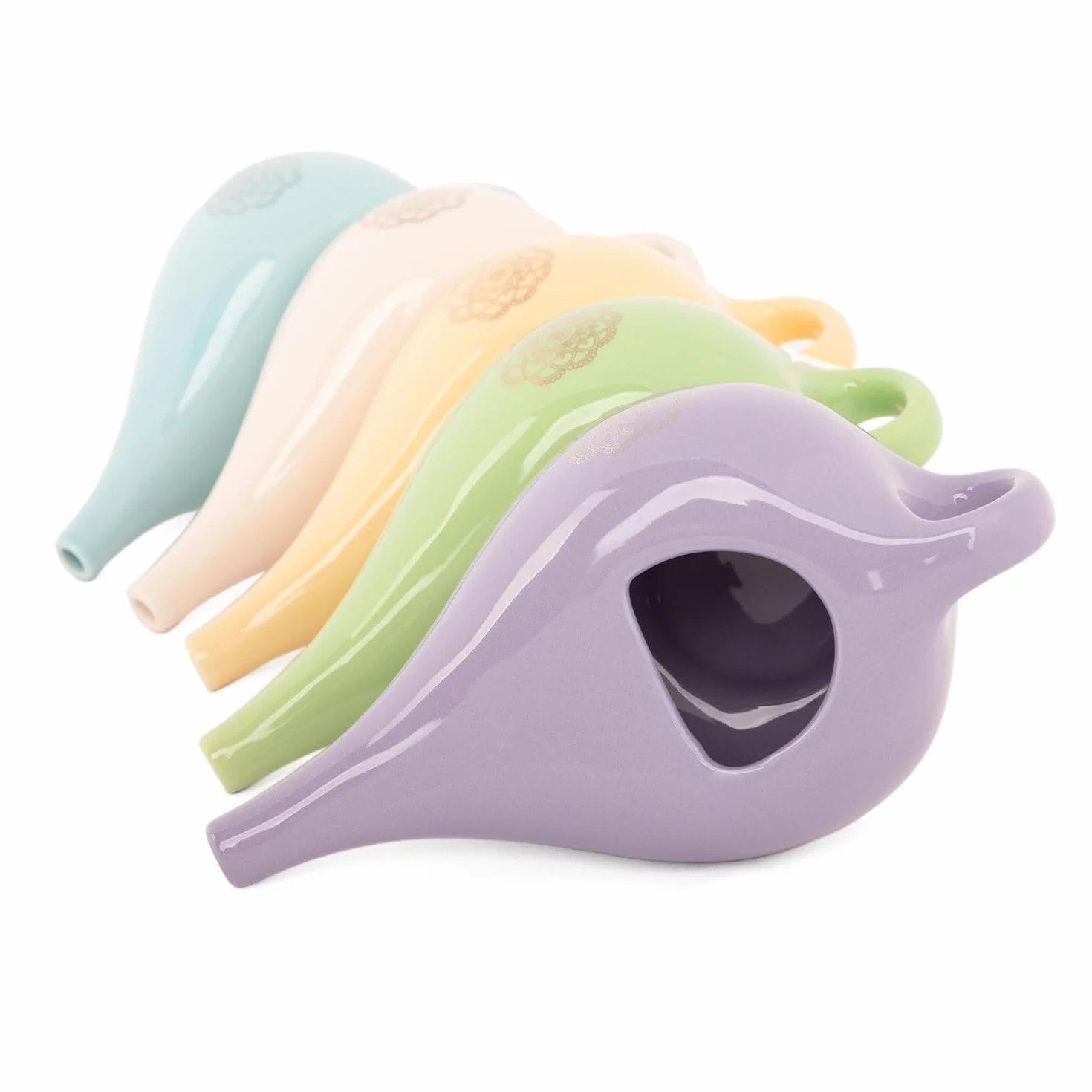 bodhi NETI POT - Bricco per il naso in ceramica Neti con mandala (argento), caraffa per il risciacquo del naso, Nethi Pot