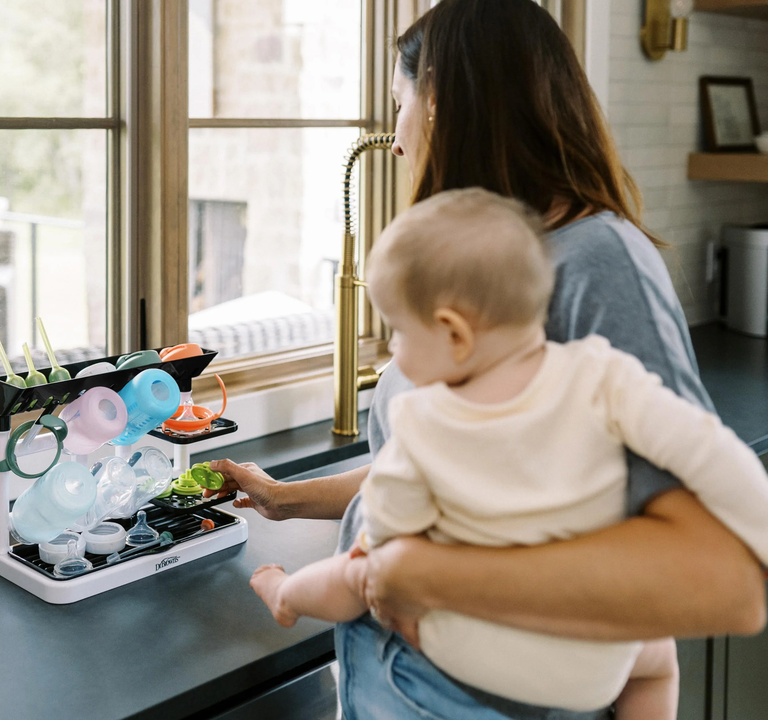 Dr. Brown's Drying Tower, Stand-Up Drying Rack, Countertop Baby Bottle Drying with Organized Storage for Baby Essentials, Space Saving Vertical Rack