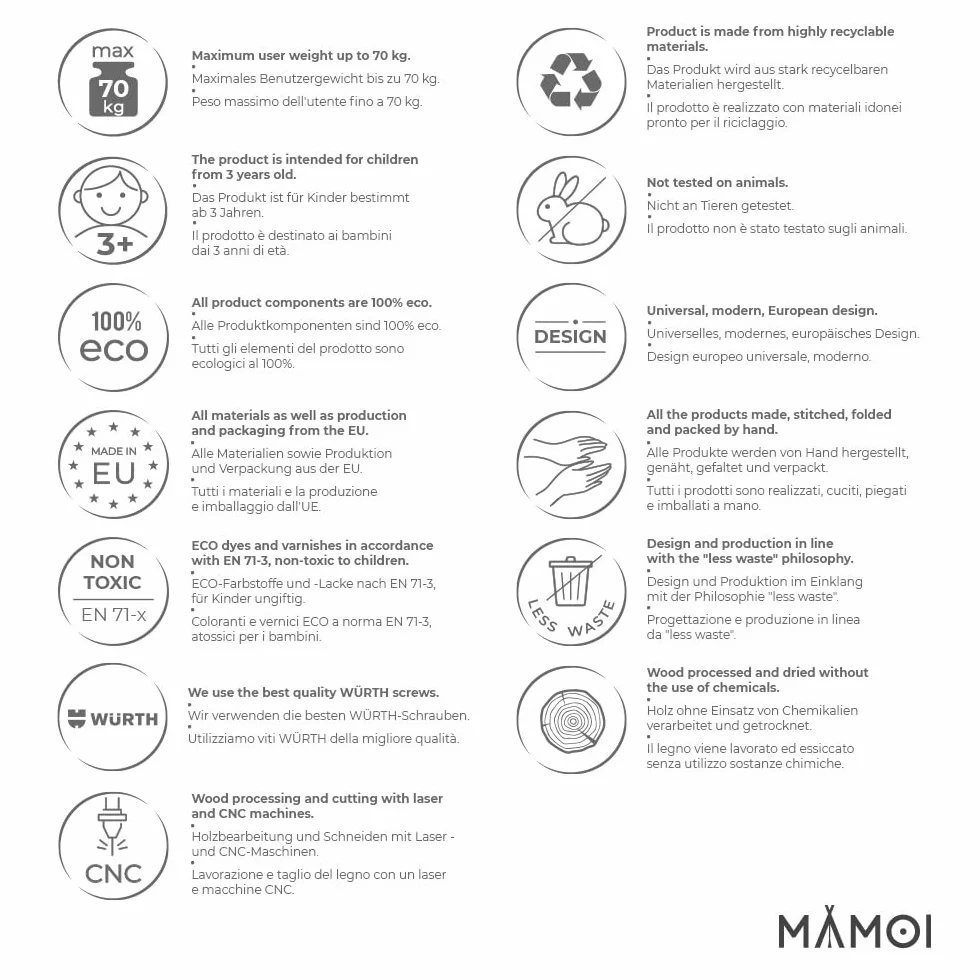MAMOI® Dziecięcy stołek dwustopniowy z naturalnego drewna | Nowoczesny Design stołka dla dzieci | Bezpieczny i uniwersalny stołek dziecięcy 2 stopnie 100% ECO | Wyprodukowano w UE