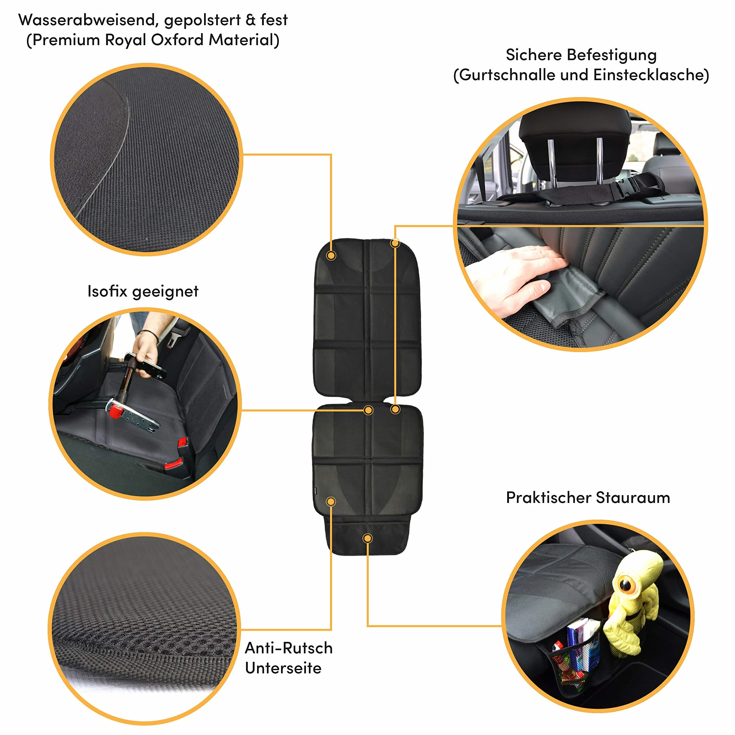 Nakładka na fotel samochodowy, szary (materiał Premium Royal-Oxford) do ochrony przed fotelami dziecięcymi, nadaje się do ochrony przed fotelami dziecięcymi, podkładka pod fotelik samochodowy