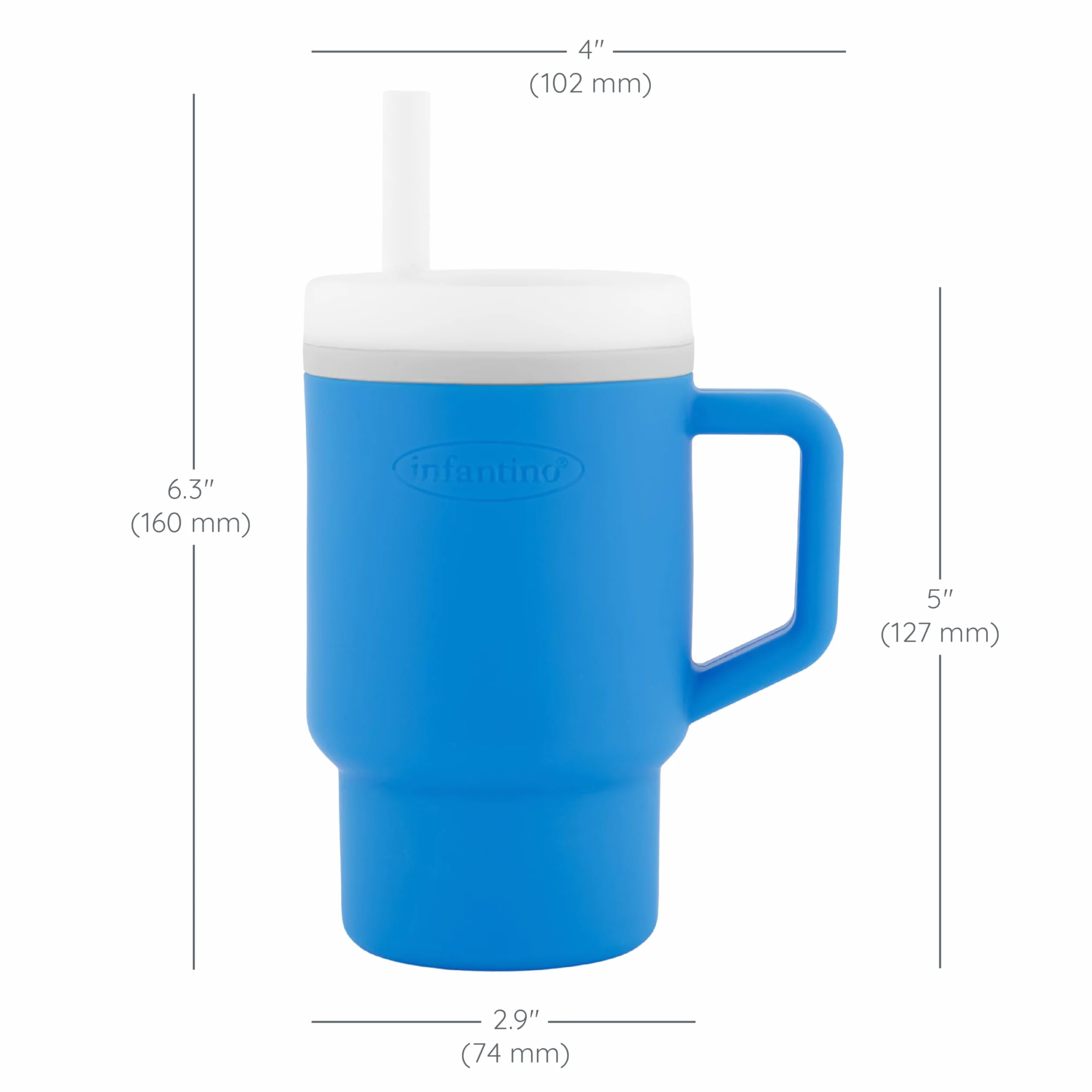 Infantino My 1st Tumbler, Uroczy miniaturowy kubek z odporną na wycieki słomką i uchwytem przyjaznym dla malucha, zachęca do nawodnienia, jest łatwy do czyszczenia, 250mL, Ocean