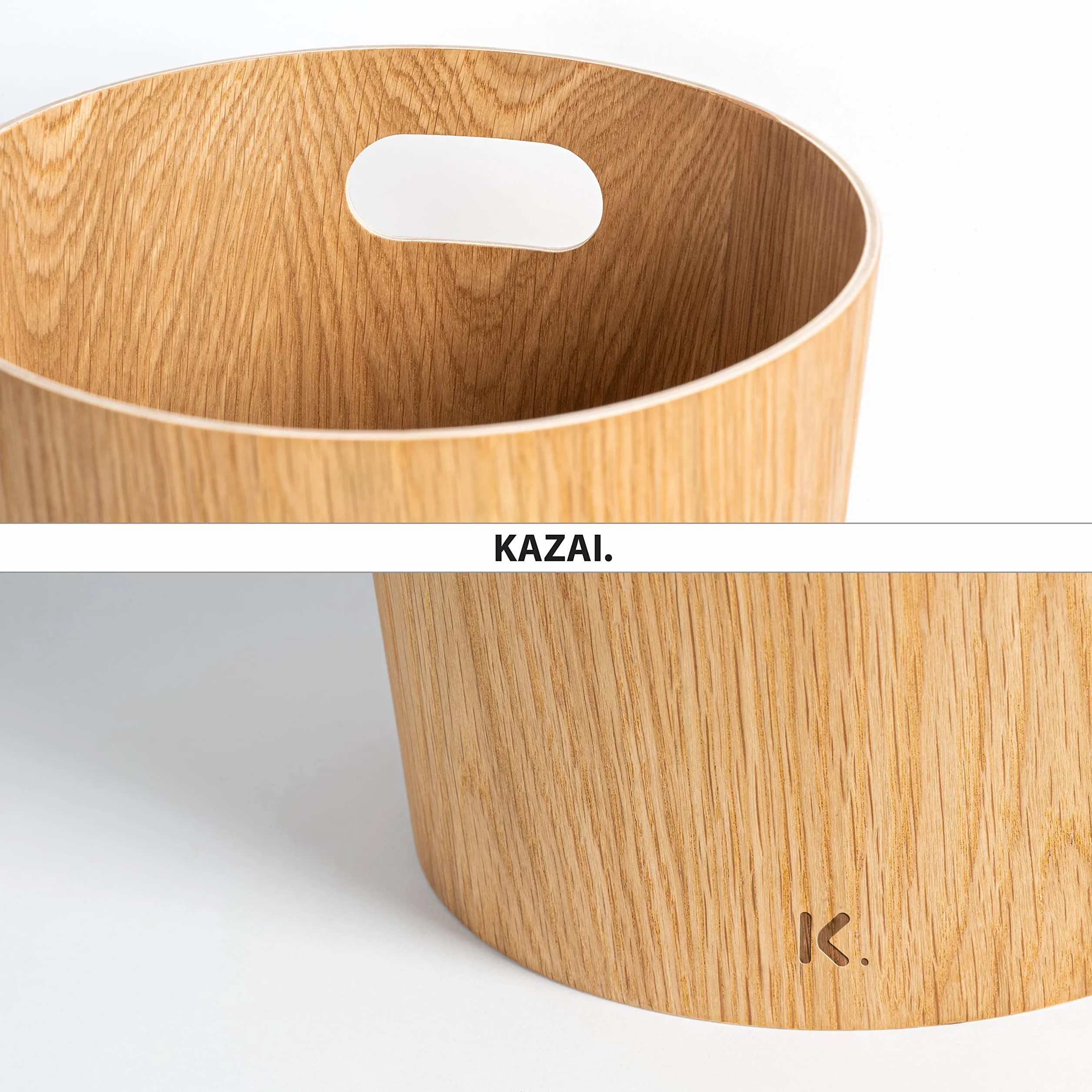 KAZAI. Prawdziwa Drewniana Kosz na Śmieci "Börje" | Nowoczesny Kosz na Papier do Biura, Pokoju Dziecięcego, Sypialni i Nie Tylko | 9 Litrów | Dąb