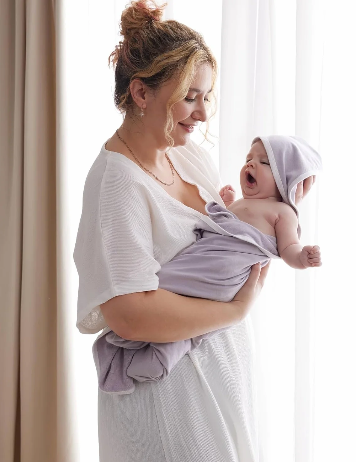 momcozy Ręcznik kąpielowy z kapturem dla niemowląt, 2 sztuki, ręcznik kąpielowy z kapturem i bawełnianym materiałem frotte, duży 90 x 90 cm, zestaw ręczników kąpielowych dla chłopców / dziewczynek, od