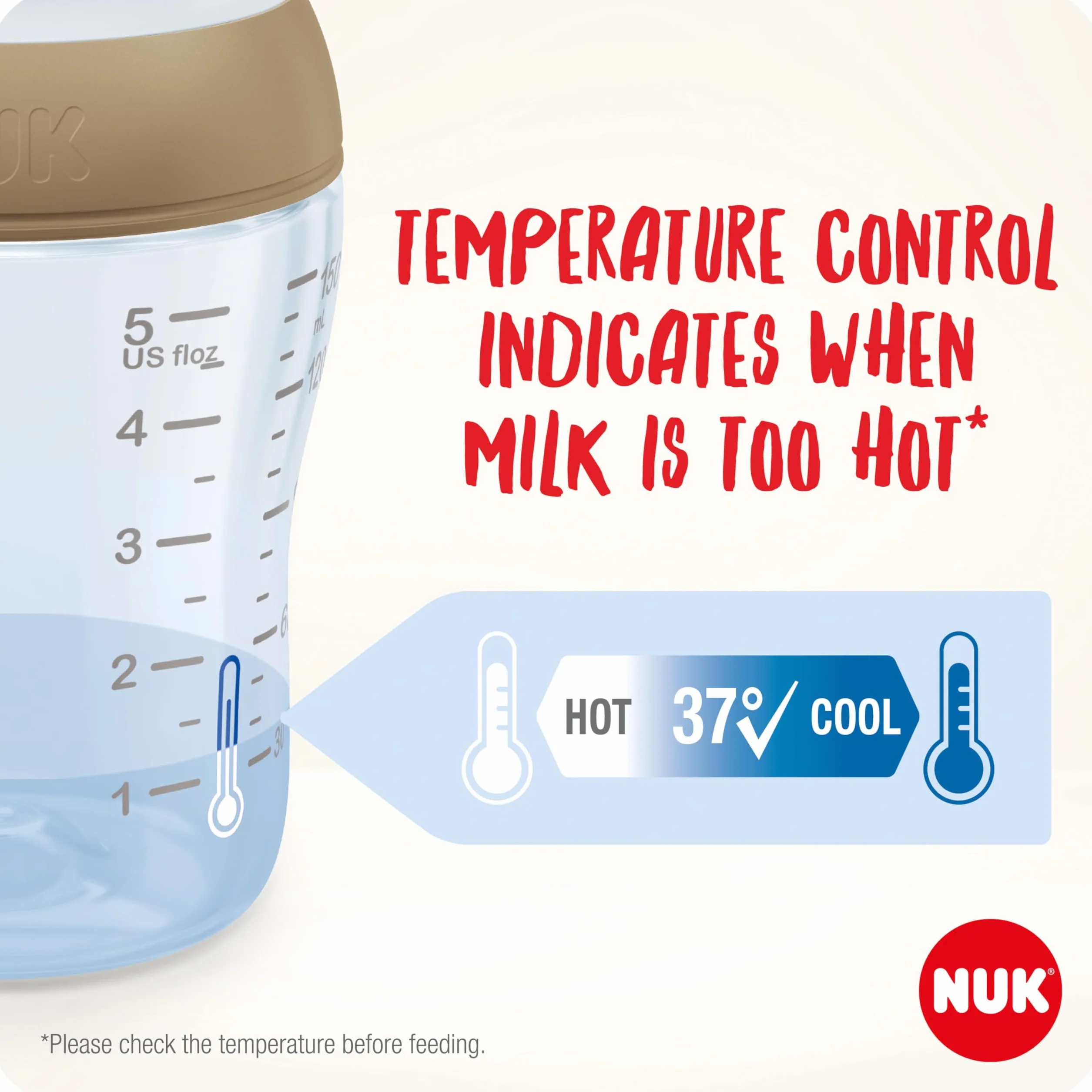 Butelka dla niemowląt NUK Perfect Match | 0+ miesięcy | Pasuje do podniebienia dziecka | Kontrola temperatury | Odpowietrznik antykolkowy | 150 ml | Bez BPA | Silikonowy smoczek S | Tęcza