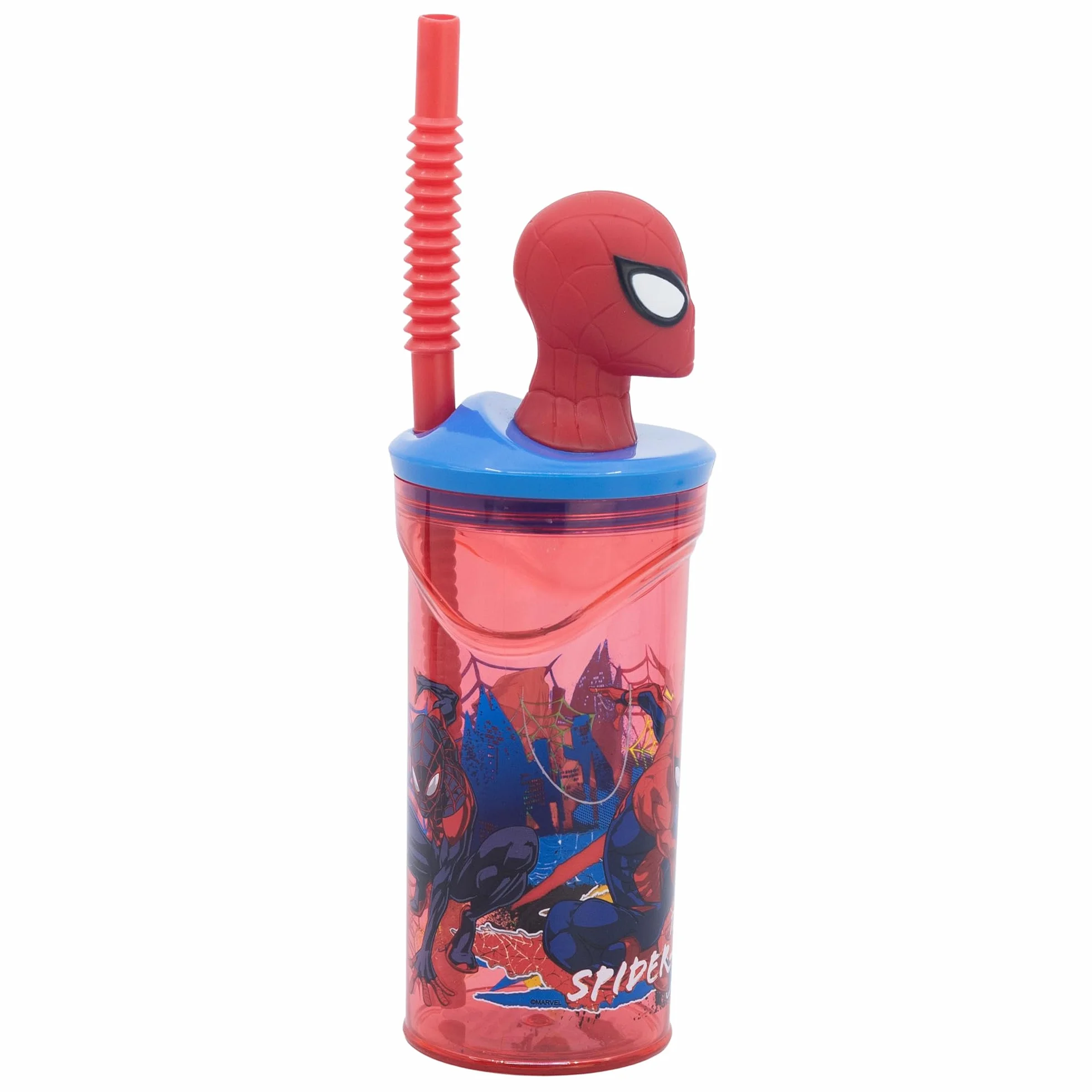 Stor Spiderman kubek dla dzieci wielokrotnego użytku ze słomką i pokrywką z figurką 3D o pojemności 360 ml