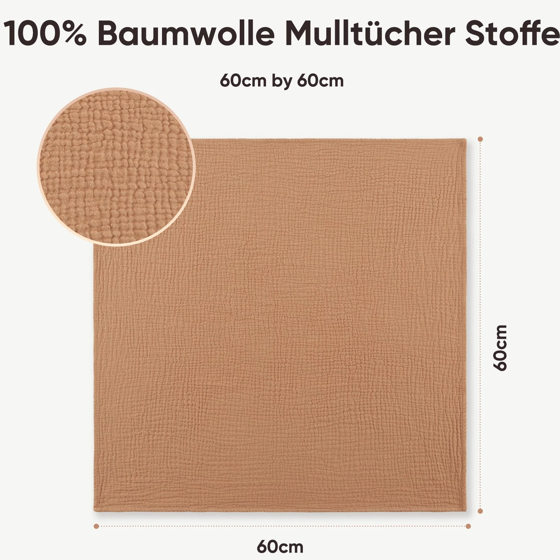 Bearmoss Chusteczki Molton dla niemowląt, 100% bawełna, miękkie ściereczki do ślinu dla niemowląt, oddychające i bardzo chłonne, chłonne ściereczki muślinowe, 4 szt. 60 x 60 cm (brązowy nadruk)