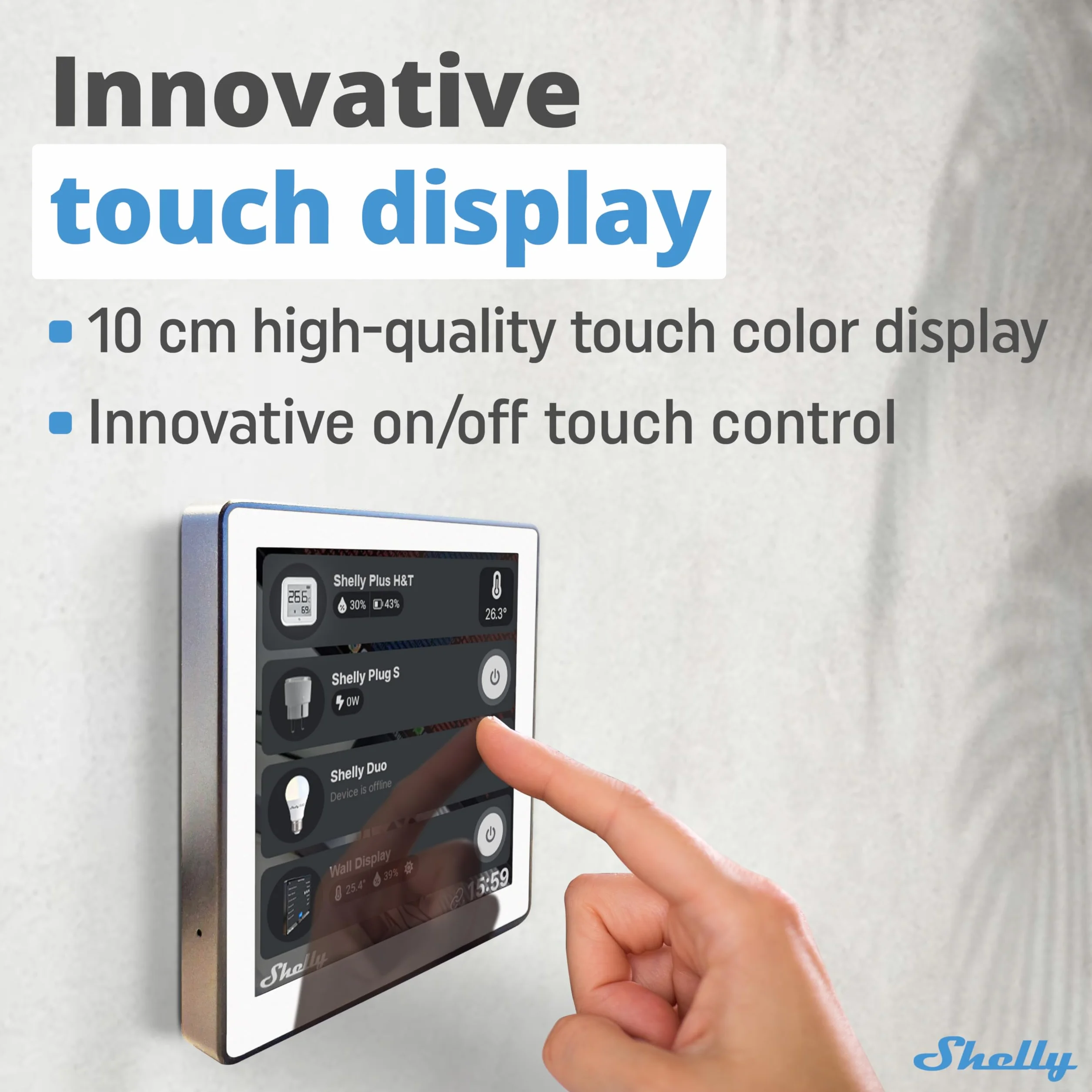 Shelly Wall Display bialy | Panel sterowania WLAN & Bluetooth ze zintegrowanym przełącznikiem 5-A i kolorowym wyświetlaczem | Automatyka domowa | Monitorowanie wydajności | Aplikacja iOS Android