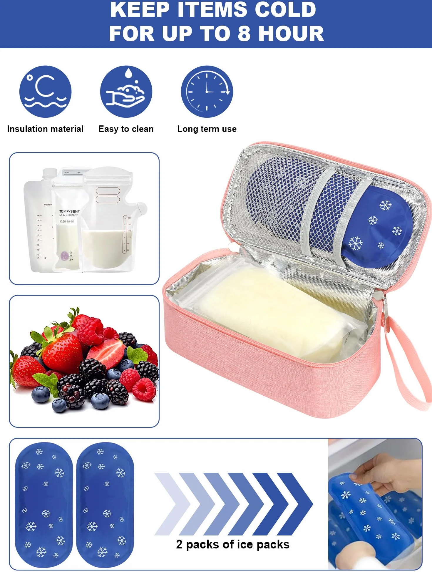 YOUSHARES Torba chłodząca do mleka matki z wyświetlaczem temperatury, na 4-6 worków na mleko matki, przenośna torba termoizolacyjna do przechowywania mleka matki, w zestawie 2 akumulatory chłodzące do