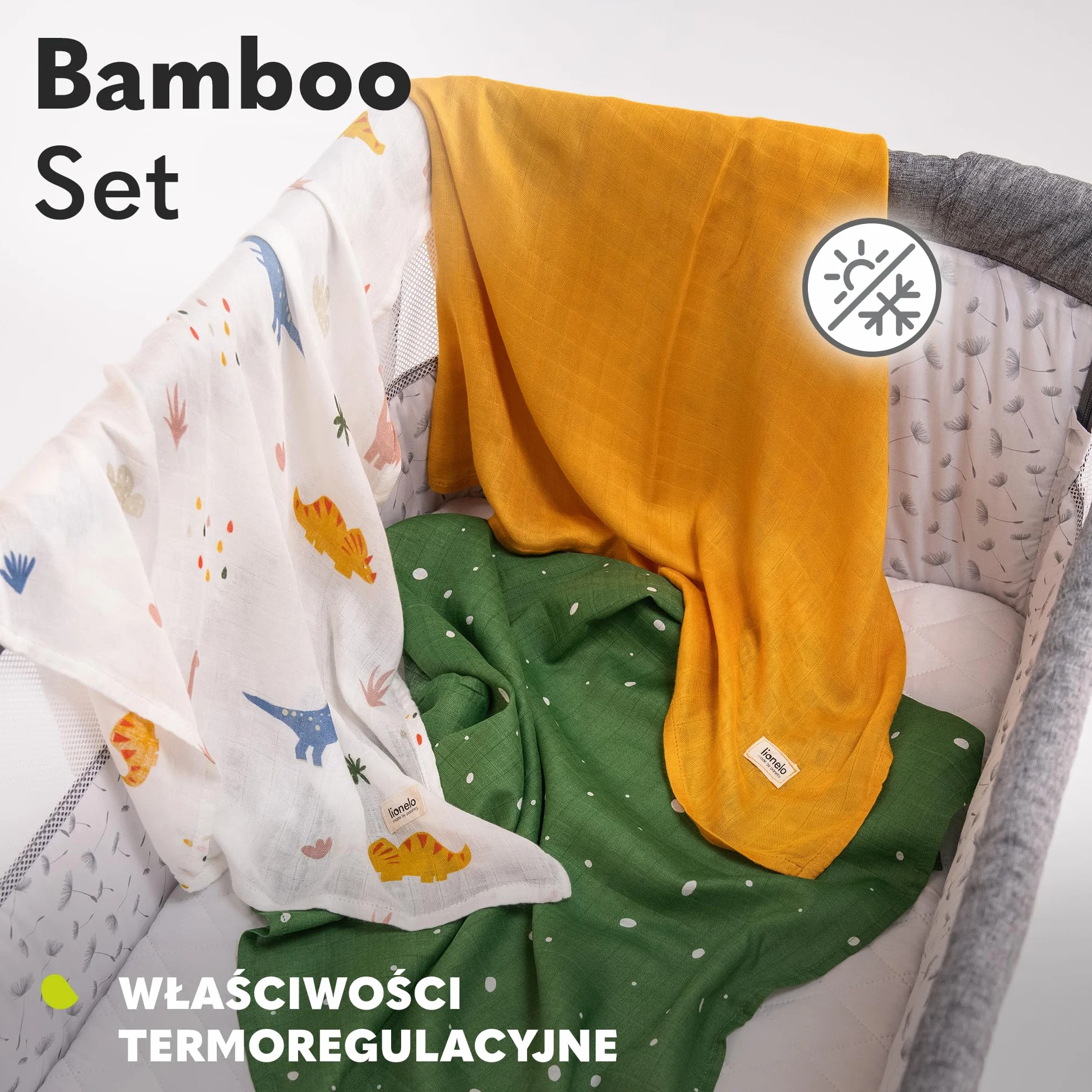 LIONELO Bamboo Set 3szt naturalne pieluszki bambusowe 70x70 od 1 dnia życia, antybakteryjne, przeciwgrzybiczne, hipoalergiczne, delikatny, miękki, kocyk, podkład do przewijania