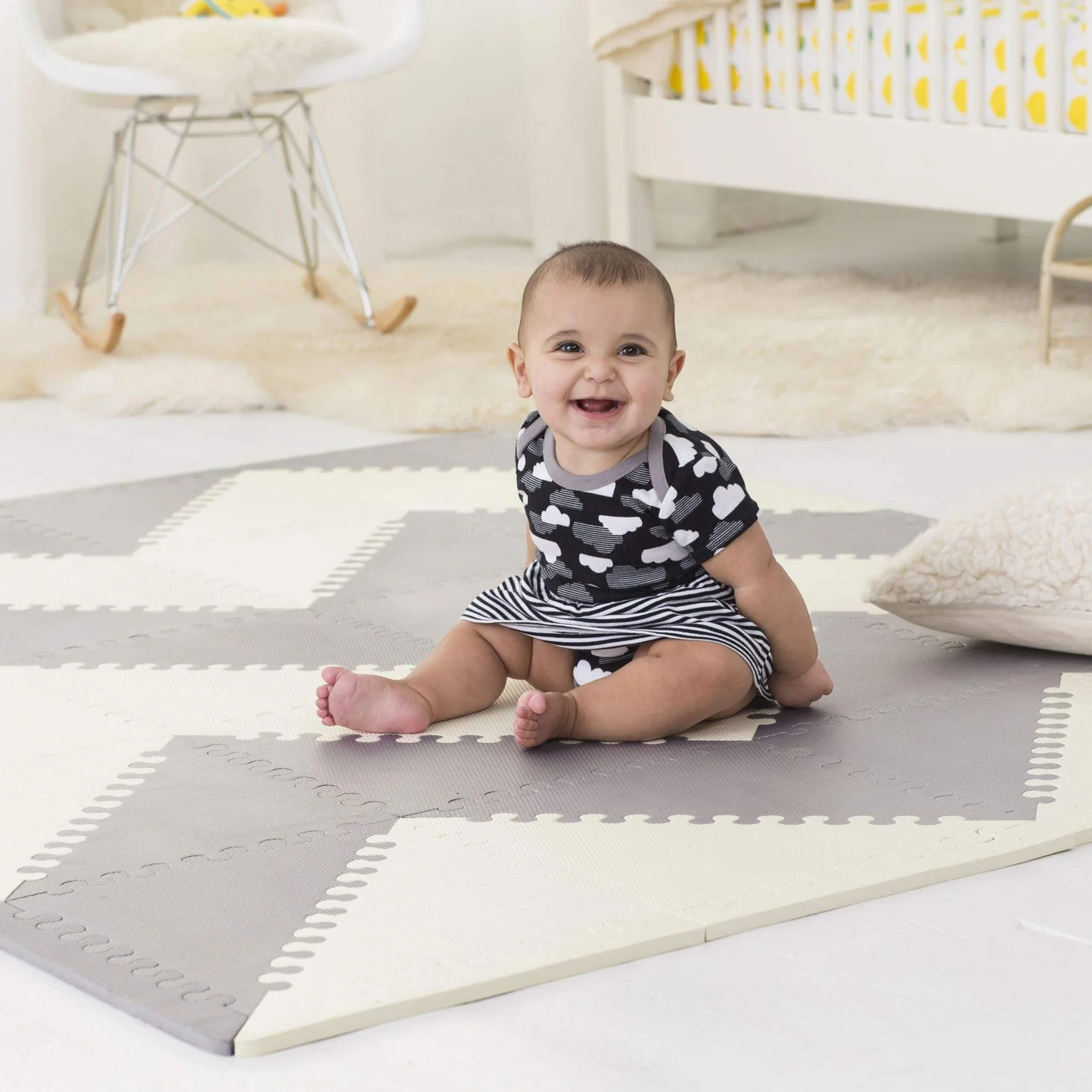 Skip Hop Playspot Geo Foam Floor Tiles, Grey/Cream