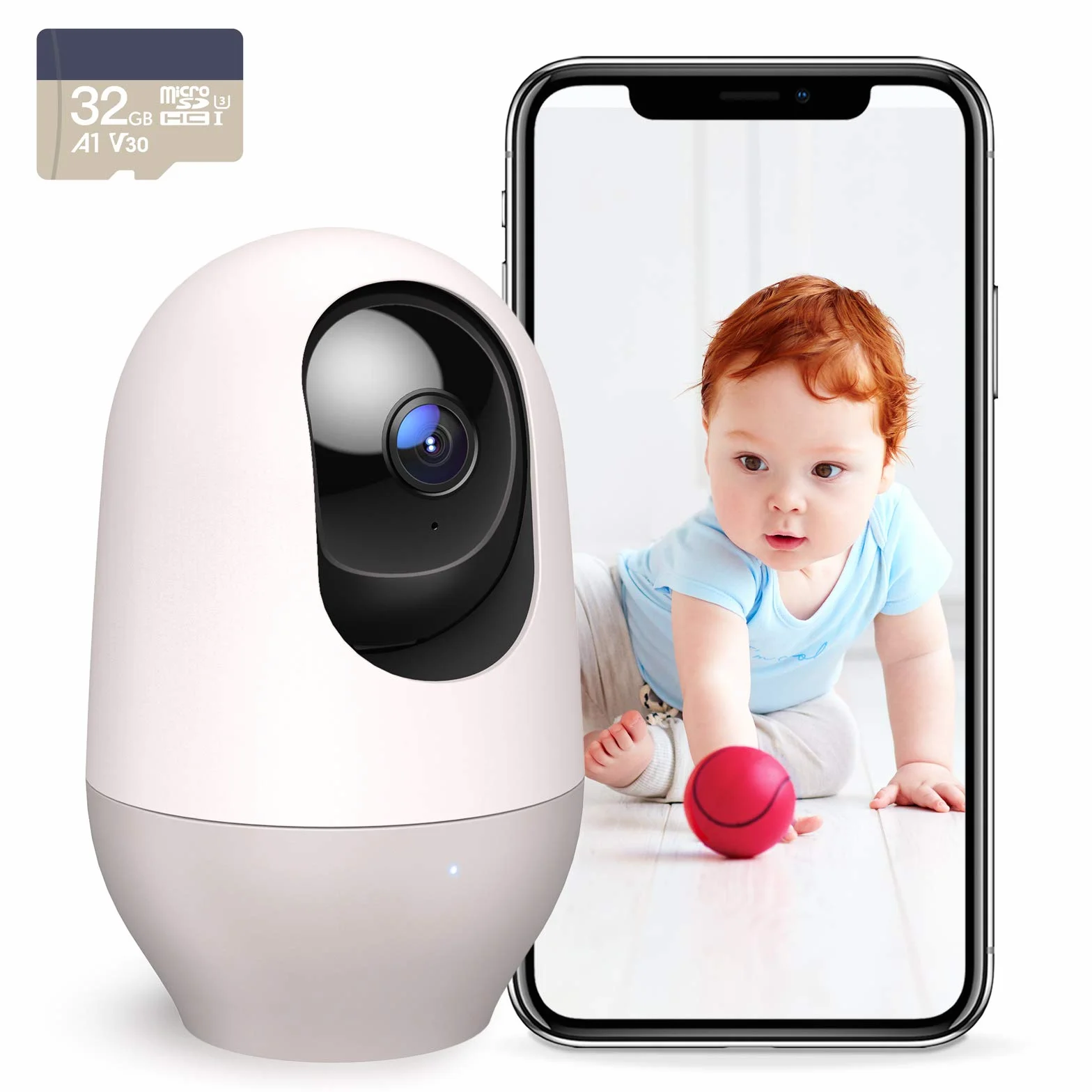 nooie Elektroniczna niania z kartą SD, elektroniczna niania z kamerą, kamera 360°, kamera dla niemowląt z aplikacją na telefon, śledzenie ruchu i wykrywanie szumów, widoczność w nocy 1080p,