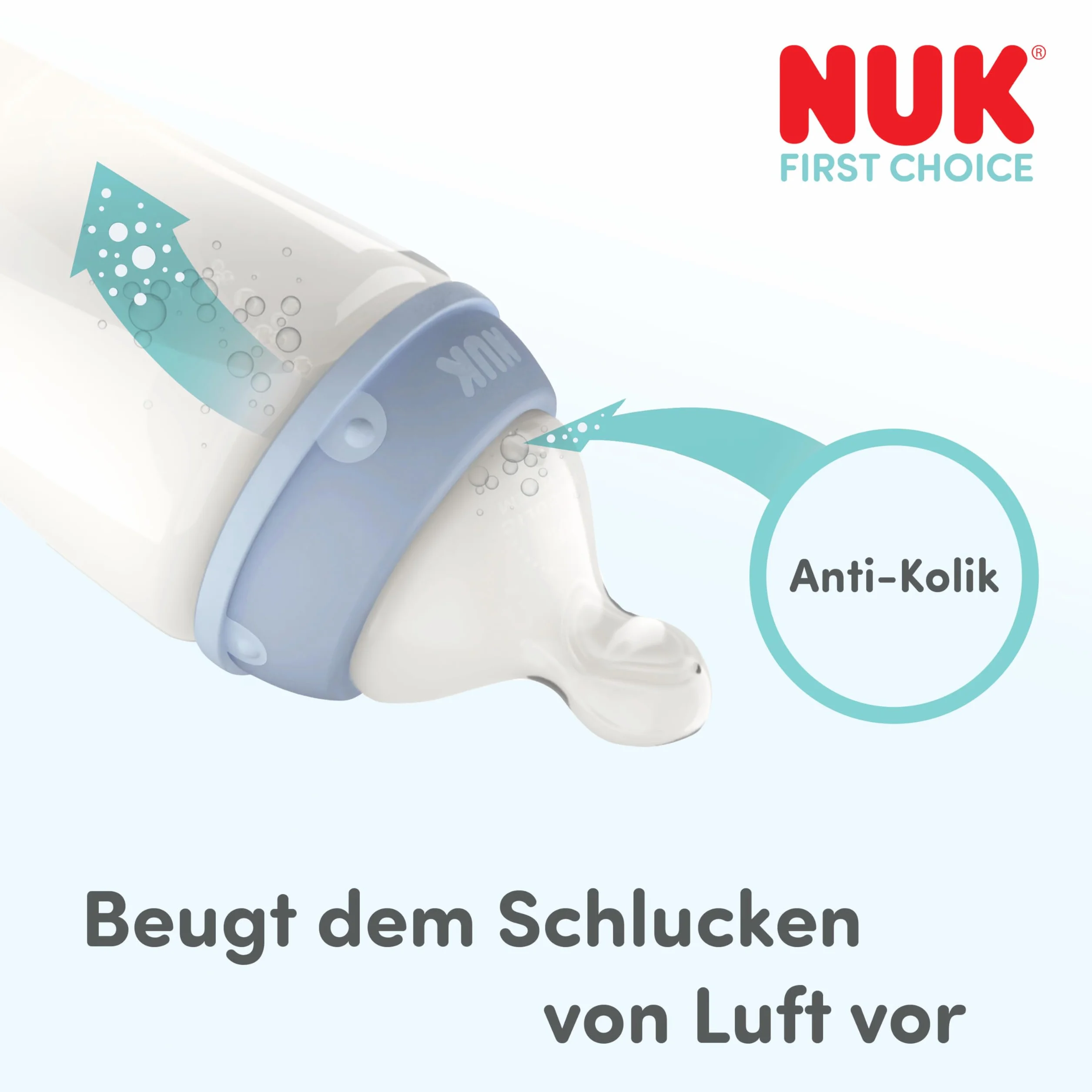 NUK First Choice Butelka dla niemowląt | 3+ miesiące | 300 ml | Butelka przeciwkolkowa | PP | Wskaźnik kontroli temperatury | Wieloryb | 1 sztuka