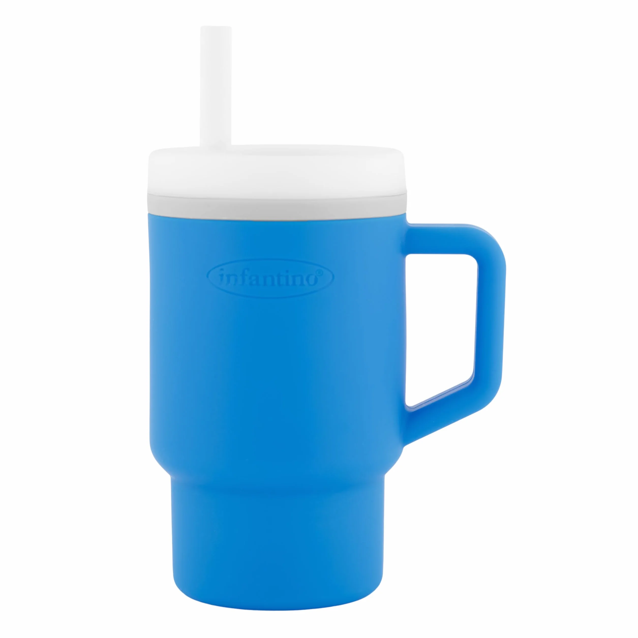Infantino My 1st Tumbler, Uroczy miniaturowy kubek z odporną na wycieki słomką i uchwytem przyjaznym dla malucha, zachęca do nawodnienia, jest łatwy do czyszczenia, 250mL, Ocean