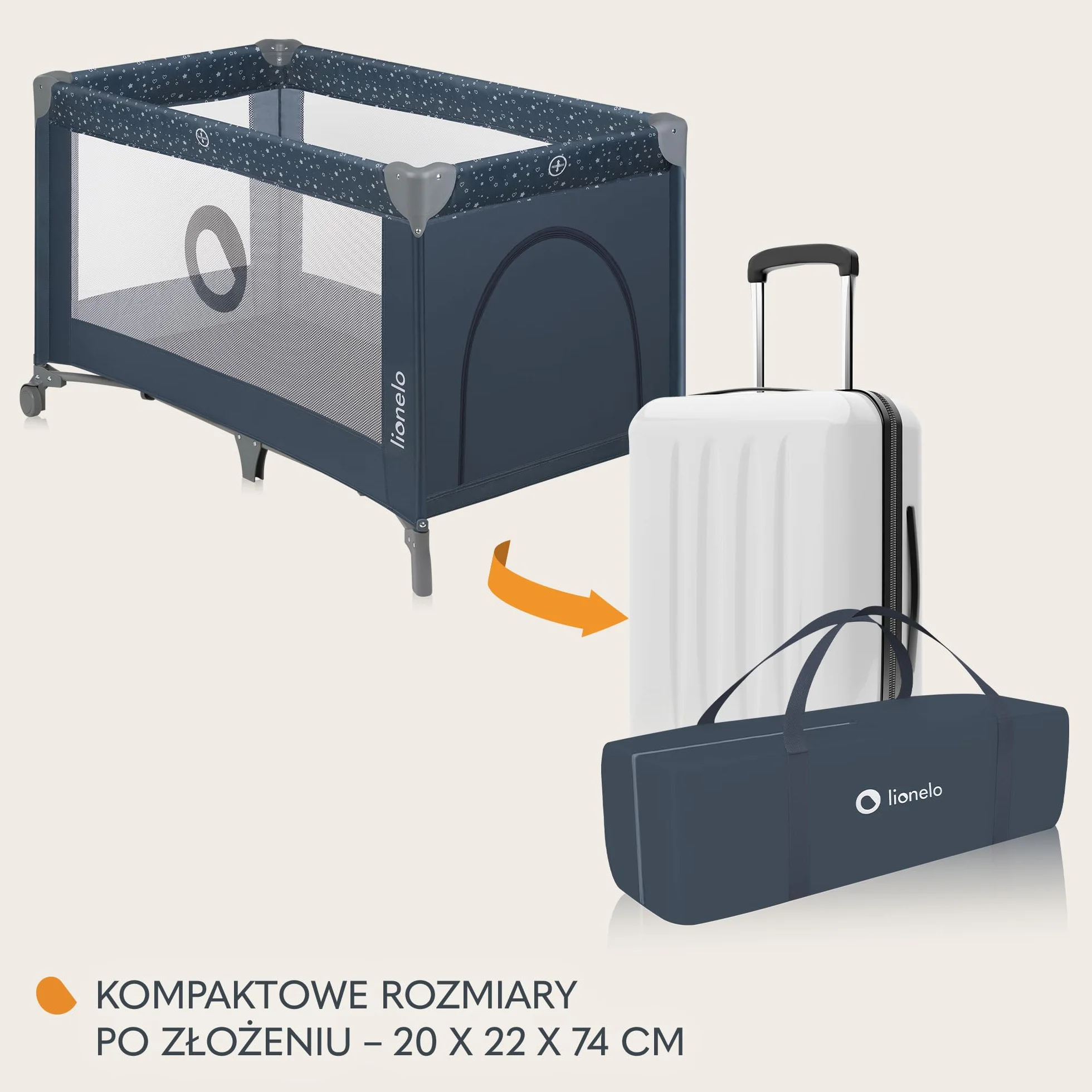 Lionelo Stefi 2 w 1 łóżeczko turystyczne, łóżko dziecięce z przewijakiem, przewiewne ścianki, system LockGuard, łóżeczko przenośne do 15 kg, składane, torba transportowa