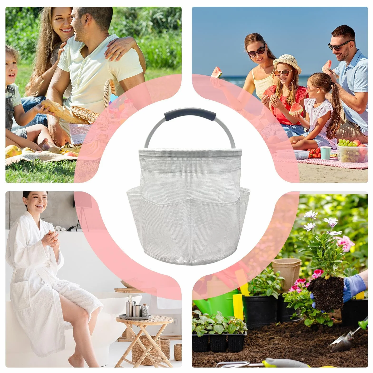 Cleaning Caddy Bag, Pvc Foldable Organizer, Water-Resistant Design, Mesh Drainage Bottom, Multipurpose Basket for Dorm Room, Beach, Gym, Bathroom, 11.02x15.35 inches
